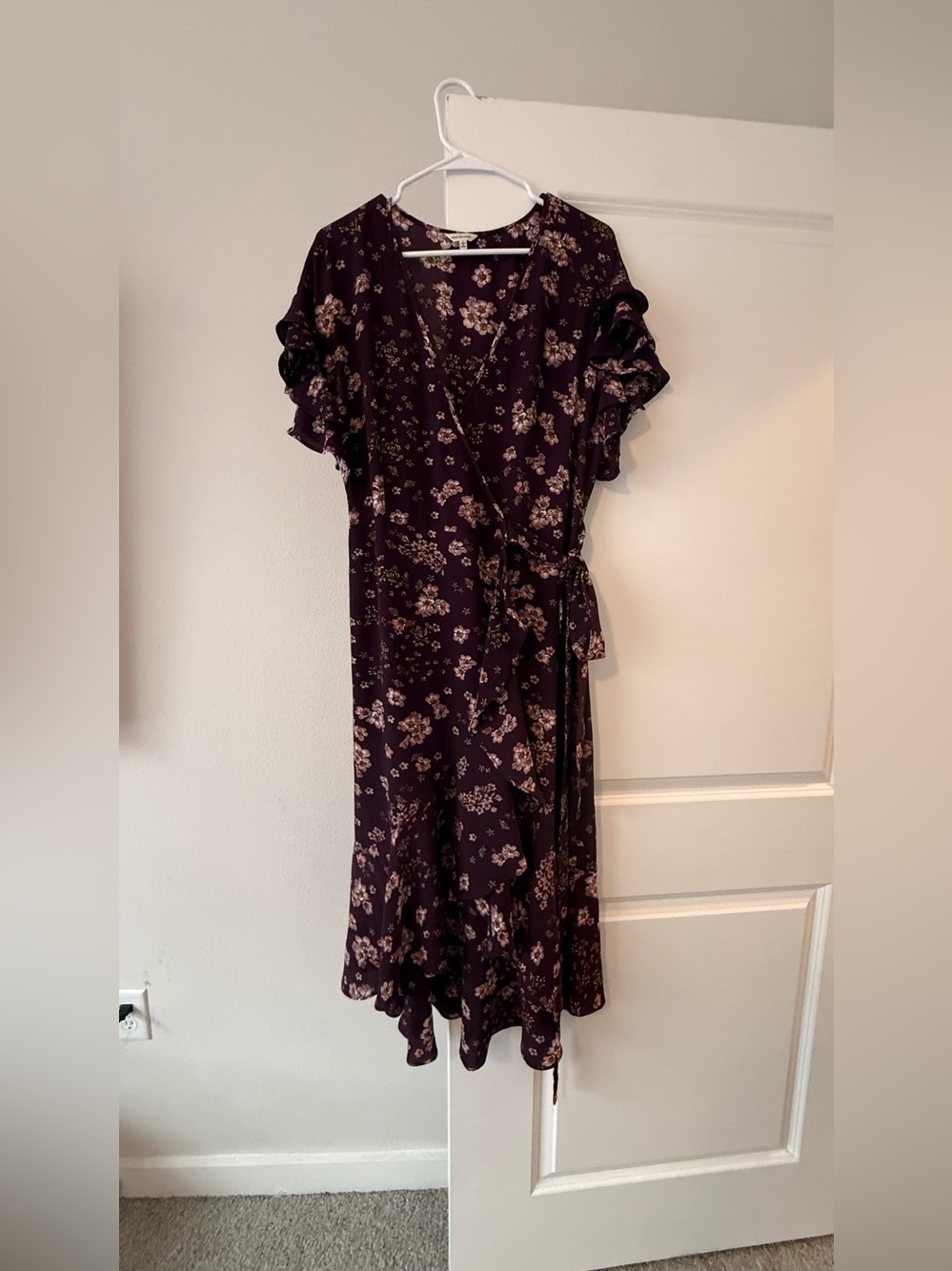 Max Studio Plum Floral Wrap Midi Dress